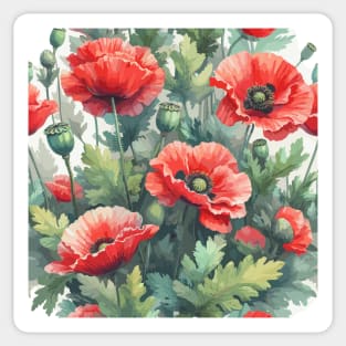 Red Poppy Flower Sticker